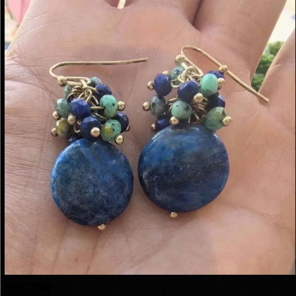 Elegant Blue and Green Beaded Earrings - Picture 11 of 12